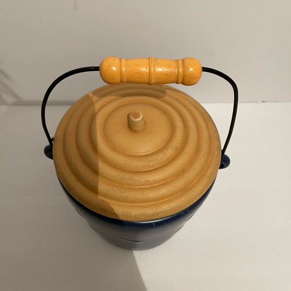 World China Stoneware Dog Treat Jar With Air Tight Lid And Handle Blue